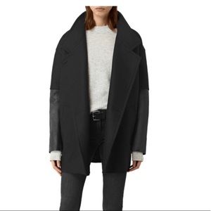 All Saints Women’s Meade Black Wool Lambskin Leather Jacket Coat US Size S